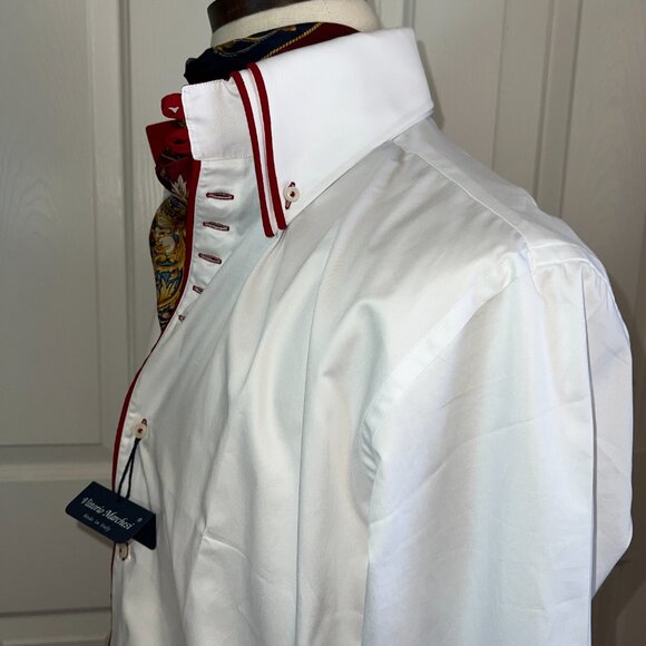 VITTORIO MARCHESI Luxurious Double High Collar Shirt w/Red Loops Size 41/16 NEW! - Picture 13 of 16